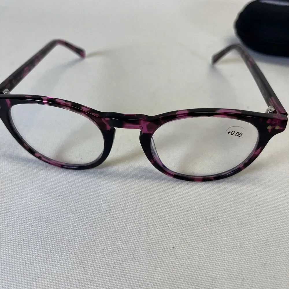MicroVision Optical Blue Light Blocking Readers Forte Tortoise Purple w Case 0.0